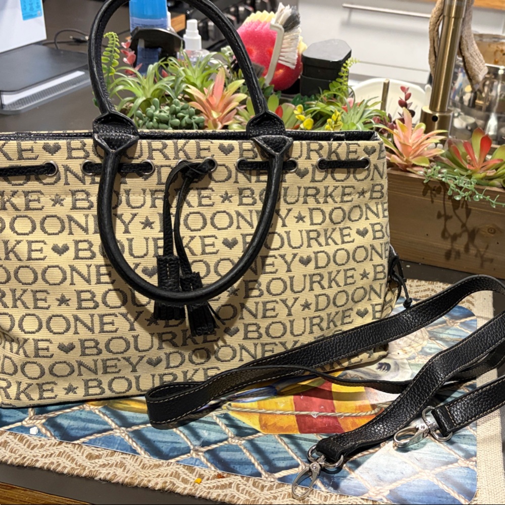 Dooney & Bourke Beige Logo Tote with Black Trim